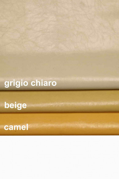 Pellami LUCIDI effetto VERNICIATO, pelle laccata grigio chiaro, beige, camel stropicciata