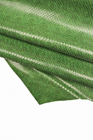 GREEN PYTHON leather hide, emerald snake printed cowhide, reptile soft calfskin, glossy skin