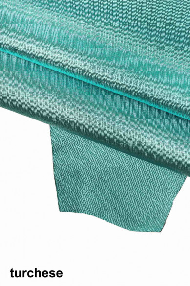 METALLIC LEATHER skinturquoise, purple, yellow, lilac, fuchsia, wave effect printed pebble grain goat skin