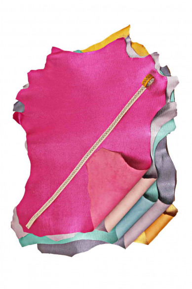 PELLAME LAMINATO turchese, viola, giallo, lilla, fucsia, pelle di capra metallizzata con grana