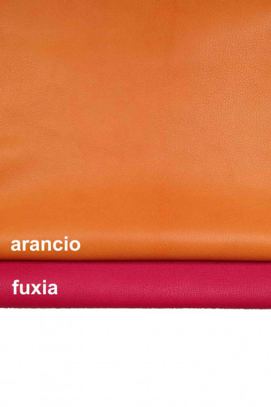 PELLAME CAPRA fucsia arancio morbido, pelle con grana naturale martellata