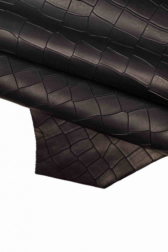 NIGHT BLUE crocodile embossed leather...