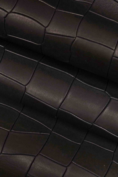 NIGHT BLUE crocodile embossed leather hides, croc printed calfskin, matte cowhide skins