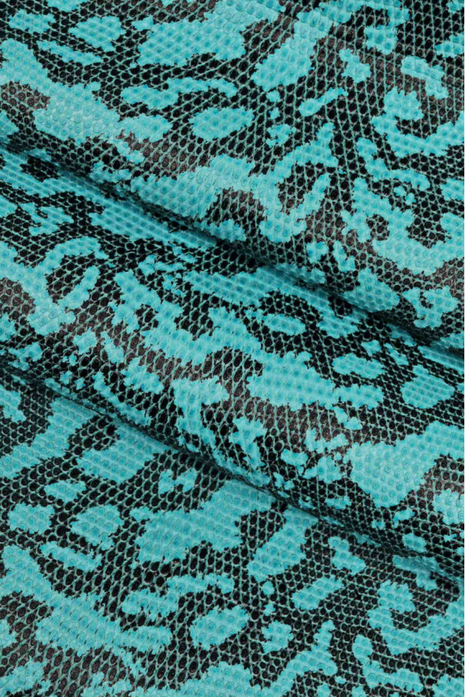 SPOTTED printed LEATHER hide, giallo azzurro lizard embossed calfskin