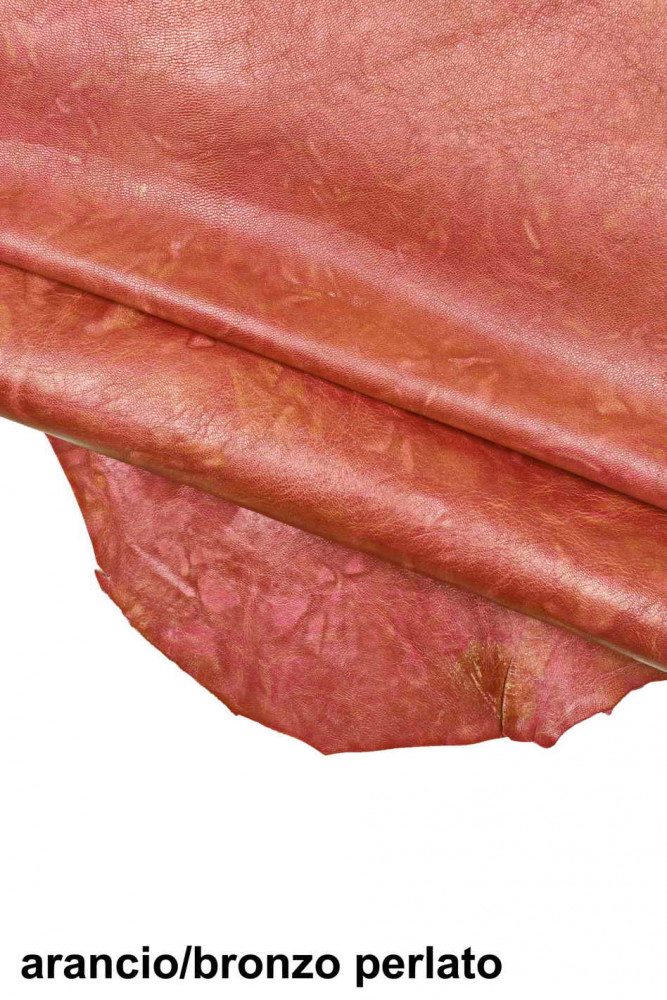 ROSA violaceo - arancio BRONZO wrinkled leather hide, tye dye wash goatskin, glossy vintage skin
