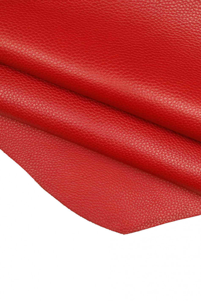 RED GRAINY leather hide, pebble grain printed cowhide, deer print calfskin, soft, thick skin