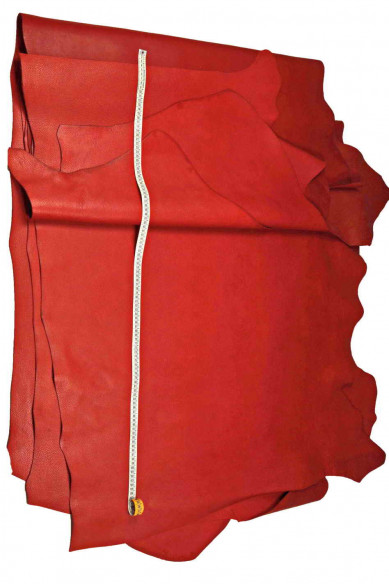 PELLAME ROSSO con grana dollaro, vitello semi-lucido 1.5 - 1.7 mm, pelle rossa morbida alta qualità per artigianato