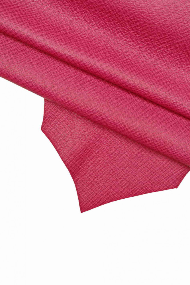 FUCHSIA PEBBLE grain leather hides, saffiano like printed goatskin, dark pink soft skin