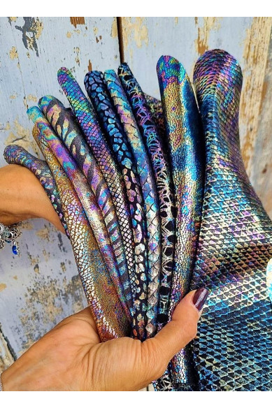 10 Scampoli di pellami unici selezionati, stampa oleografica, pezzi di pelle assortimento mix di fantasie come da foto