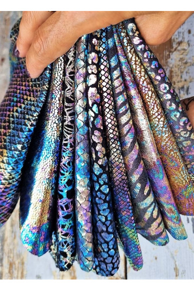 10 Scampoli di pellami unici selezionati, stampa oleografica, pezzi di pelle assortimento mix di fantasie come da foto