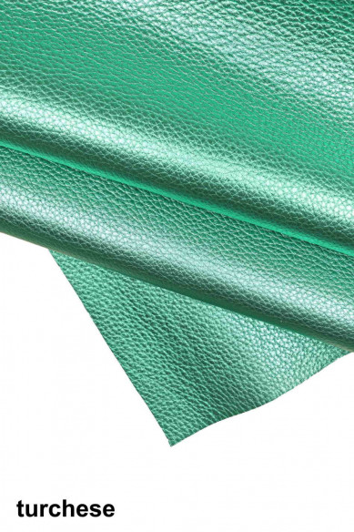 PELLE LAMINATA con grana turchese, rosa, platino, vitello stampa dollaro cervo, pellame metallizzato