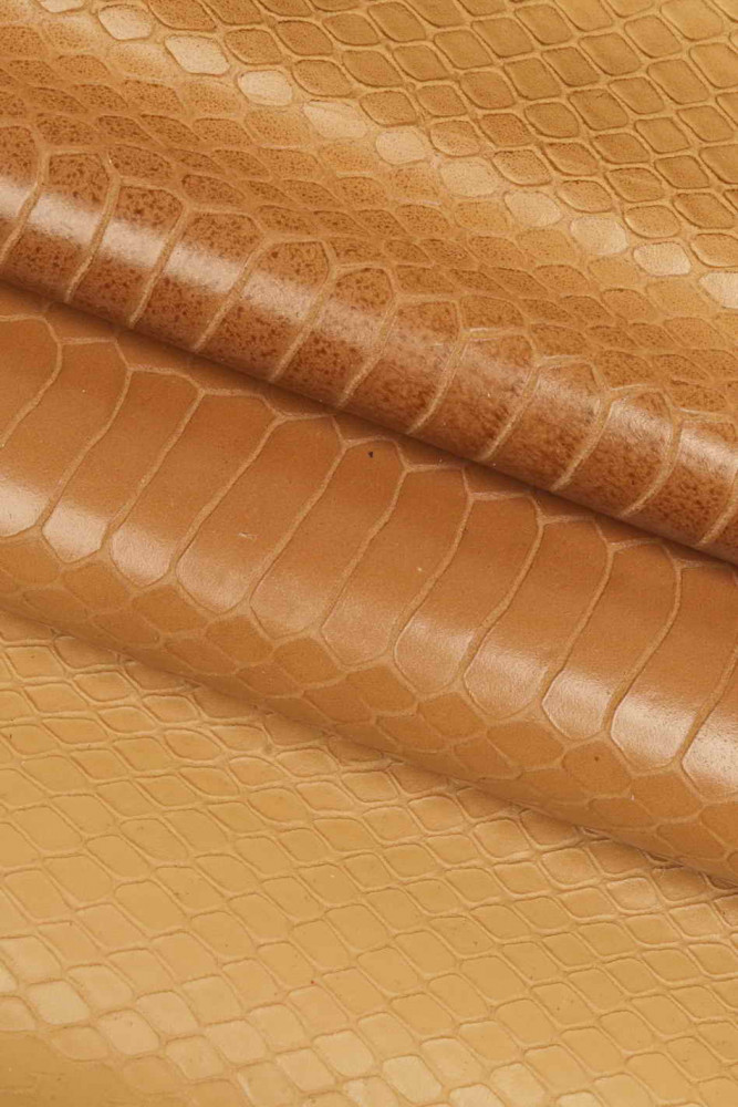 BEIGE BROWN snake embossed leather...