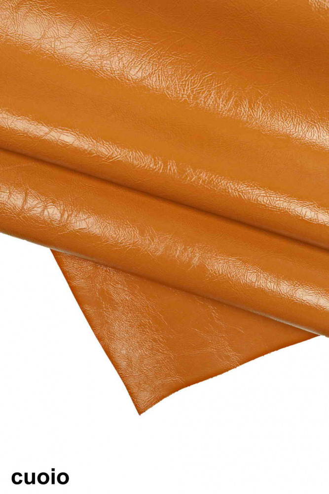 SHINY leather hides, patent effect on cowhide, rosso aranciato, cuoio brown naplak skins