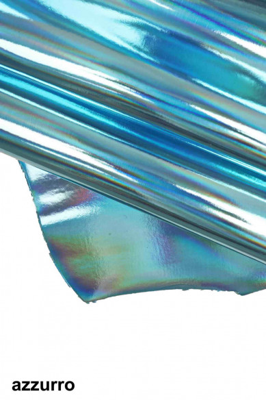 Gold, light blue IRIDESCENT METALLIC leather hide, smooth metal calfskin, glossy stiff cowhide