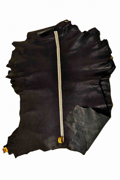 PELLAME NERO con grana, capra nera stampata, pelle morbida sportiva, 1.5 - 1.7 mm