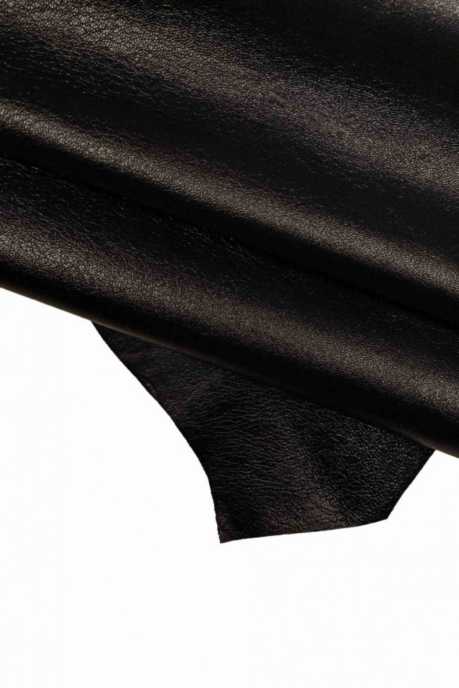 BLACK NAPPA leather hide, milled calfskin, grainy soft cowhide, sporty skin