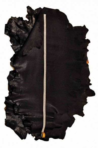 PELLAME NERO con grana piccola, capra nera effetto stropicciato, pelle morbida lucida e sportiva