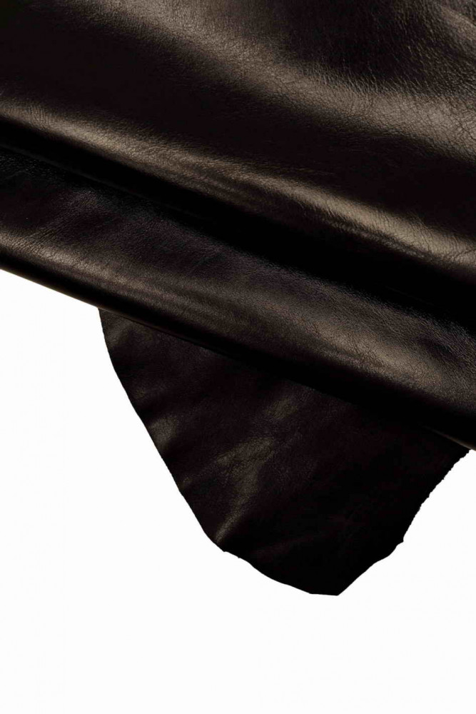 BLACK NAPPA leather hide, high quality baby calf smooth super soft skin, silky, glossy