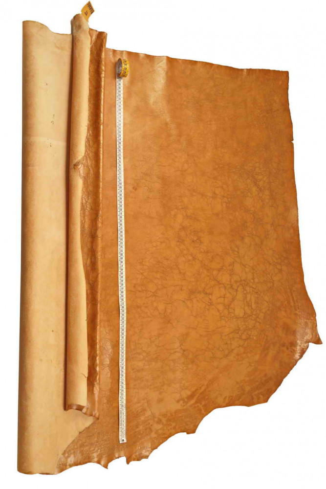 Crackled VEG TAN cowhide leather, tan distressed metallic vegetable tanned  hide