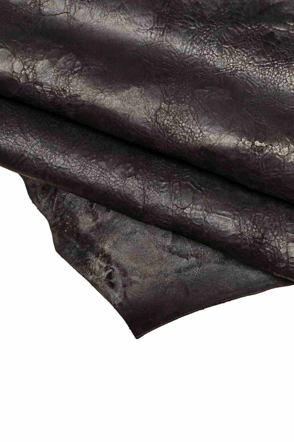 Veg pearlized black TAN ITALIAN leather hides, vintage crackle texture