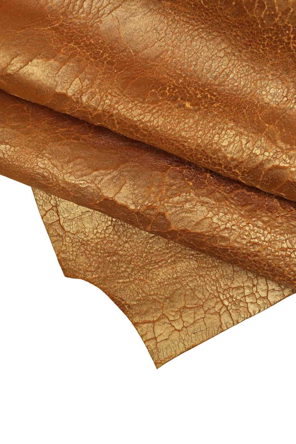 Veg orange TAN ITALIAN leather hides, vintage crackle texture on