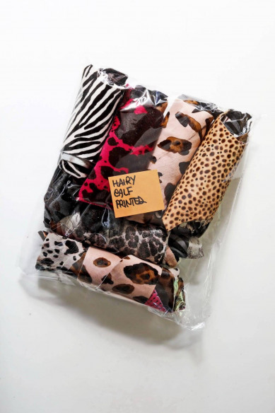 Leather hairy calf printed scraps bag, in total for 0,7 lbs (300 gr) and 1 lbs (500 gr)