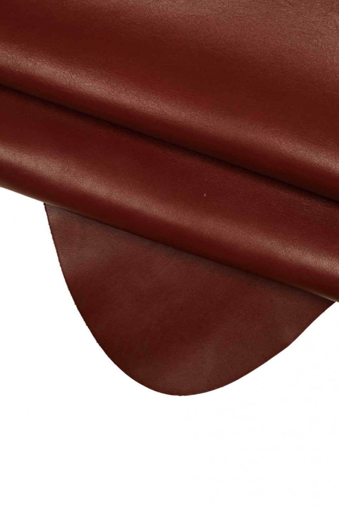 BURGUNDY COWHIDE leather, smooth genuine italian hides, classic shiny skin
