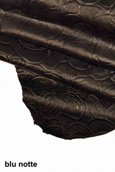 VEG TAN floral leather skin, blue cream black dark brown western printed vintage hide