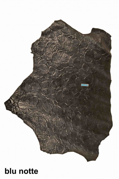 VEG TAN floral leather skin, blue cream black dark brown western printed vintage hide