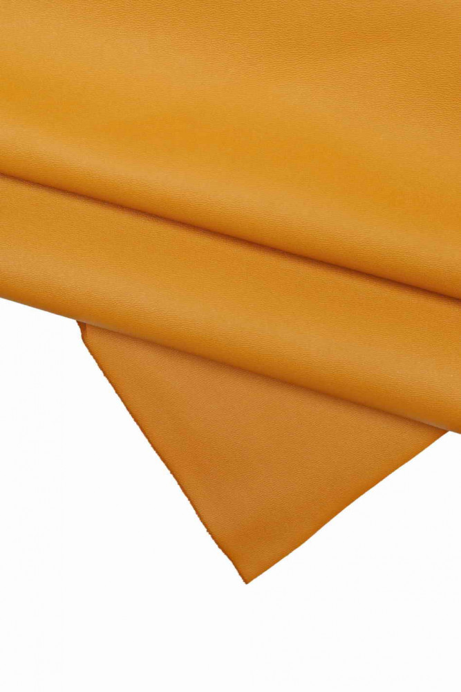 OCHER MATTE leather hide, rubber textured cowhide, smooth dark yellow cow skins