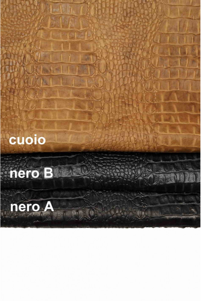 ALLIGATOR CROCODILE sheepskin leather, black tan croc embossed veg tan lambskin