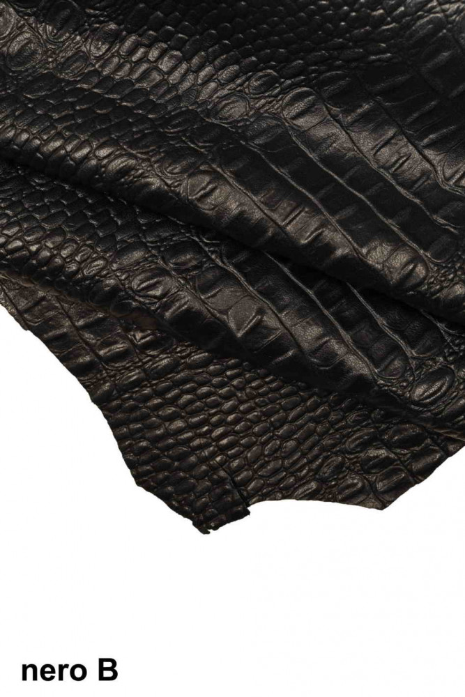 ALLIGATOR CROCODILE sheepskin leather, black tan croc embossed veg tan lambskin
