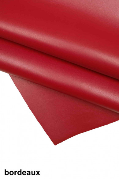 Premium dark red GLOSSY cowhide, italian sporty leather hides, full grain SMOOTH genuine cow skin with light wrinkles
