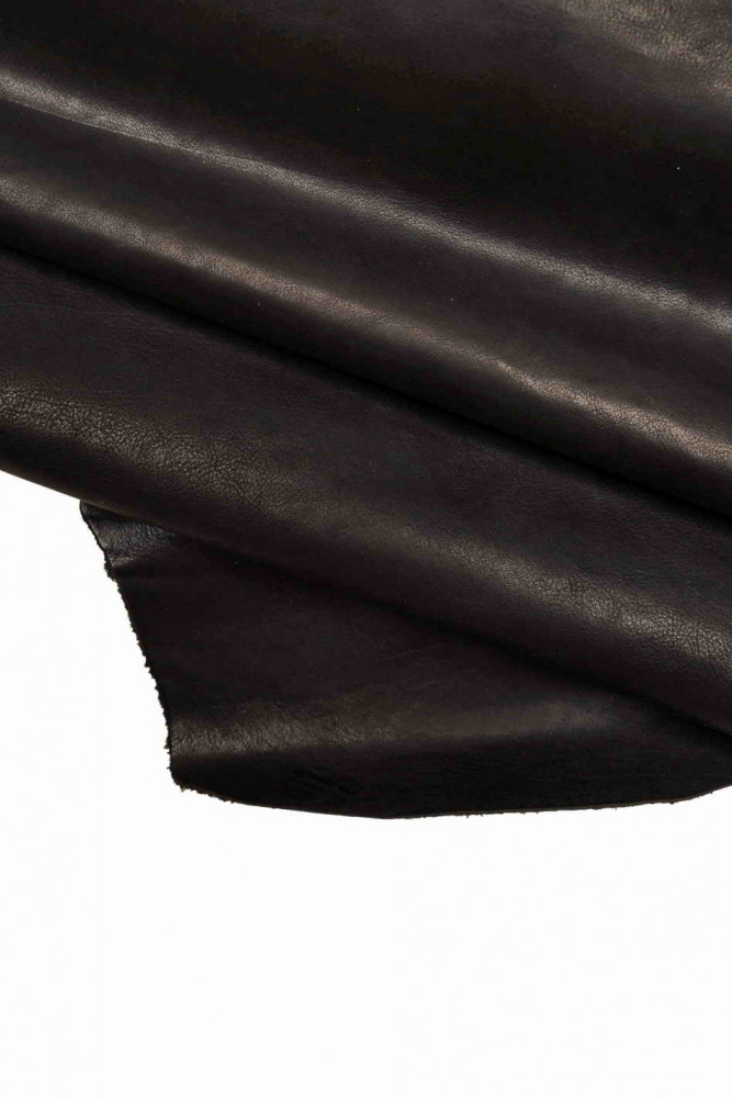 BLACK VEGETABLE tanned leather hide, sporty natural goatskin, tiny pebble grain skin
