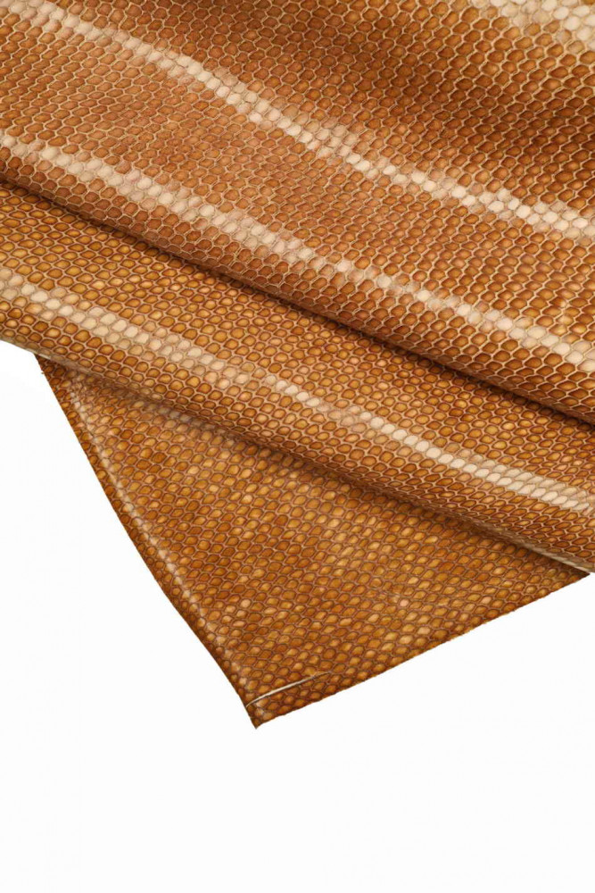 BROWN REPTILE print leather hide, scale snake textured calfskin, python cowhide, tan snakeskin