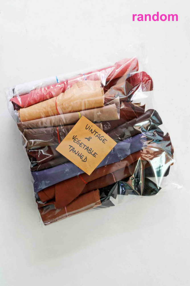 Leather scraps bag, VEGETABLE tanned, distressed, solid colors, pebble, smooth grains and color various - 1lbs and 2 lbs -