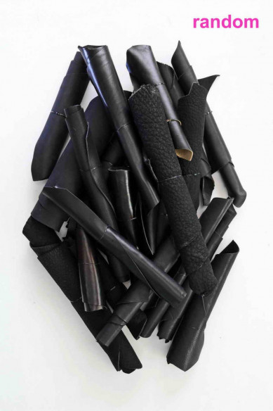 Leather scraps bag, VEGETABLE tanned, vintage, distressed pieces, BLACK color, pebble and smooth grains  - 1lbs and 2 lbs -