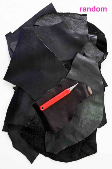 Leather scraps bag, VEGETABLE tanned, vintage, distressed pieces, BLACK color, pebble and smooth grains  - 1lbs and 2 lbs -