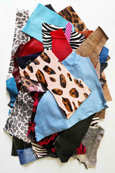 Leather hairy calf printed and solid colors  scraps bag, in total for 1 lbs and 2 lbs