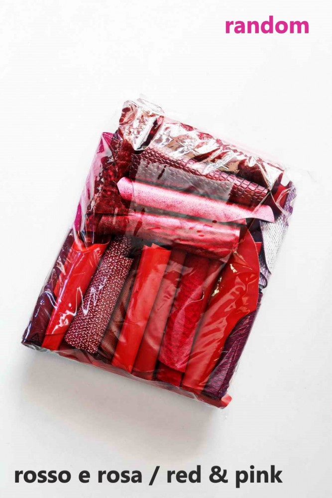 Leather scraps bag, RED and PINK...