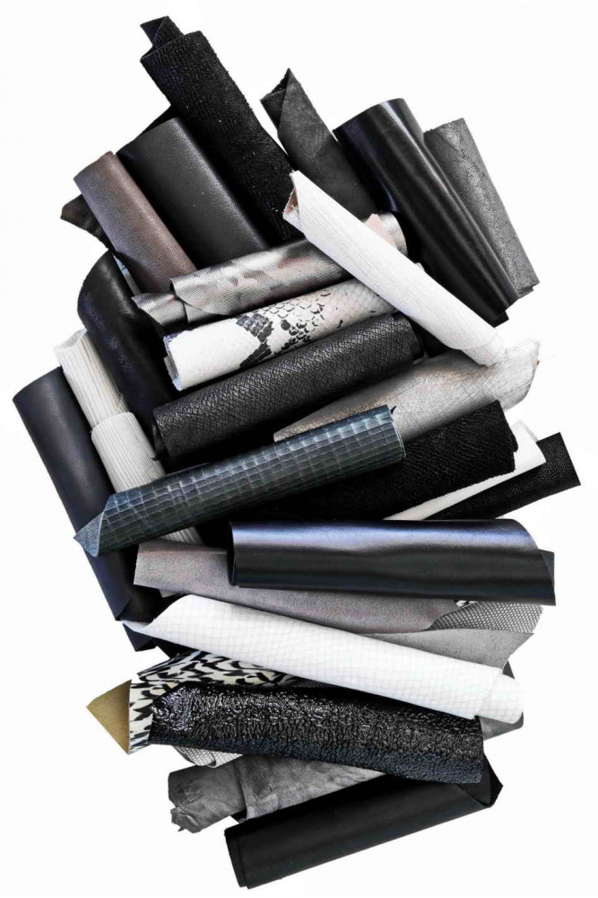 Leather scraps bag, WHITE, BLACK and...
