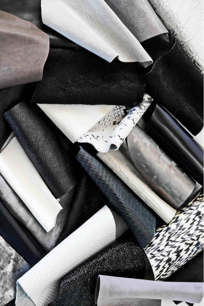 Leather scraps bag, WHITE, BLACK and...