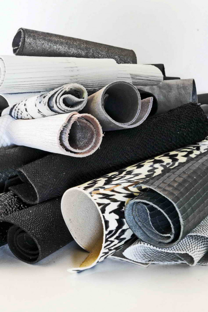 Leather scraps bag, WHITE, BLACK and...