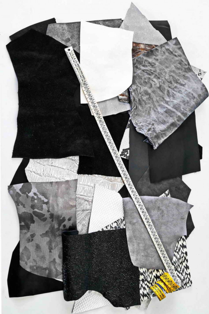 Leather scraps bag, WHITE, BLACK and...