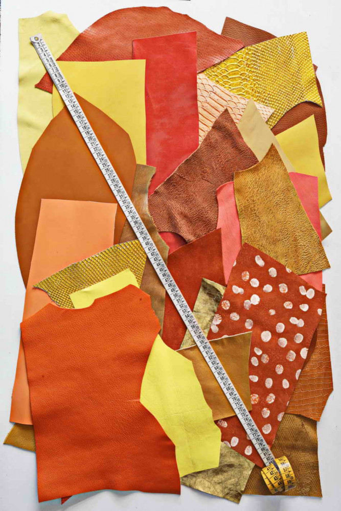 Leather scraps bag, YELLOW, GOLD,...