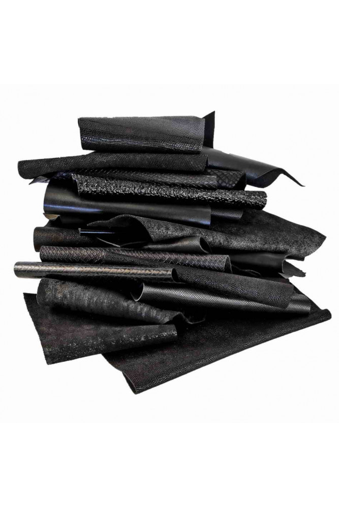 Leather scraps bag, BLACK tone, fancy...