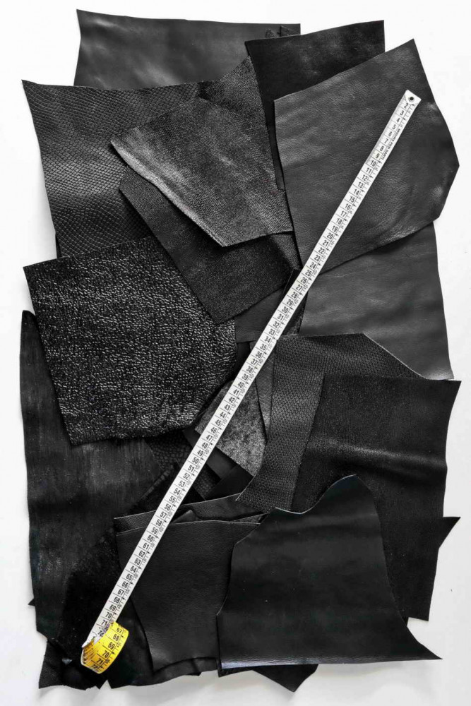 Leather scraps bag, BLACK tone, fancy...