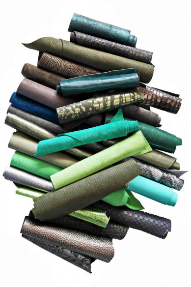 Leather scraps bag, GREEN and GREY tones, fancy textures, foils and softness various  0,7 lbs - 1 lbs - 1,7 lbs - 2 lbs