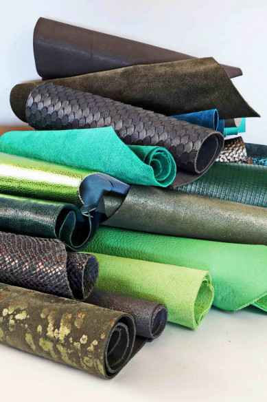 Leather scraps bag, GREEN and GREY tones, fancy textures, foils and softness various  0,7 lbs - 1 lbs - 1,7 lbs - 2 lbs