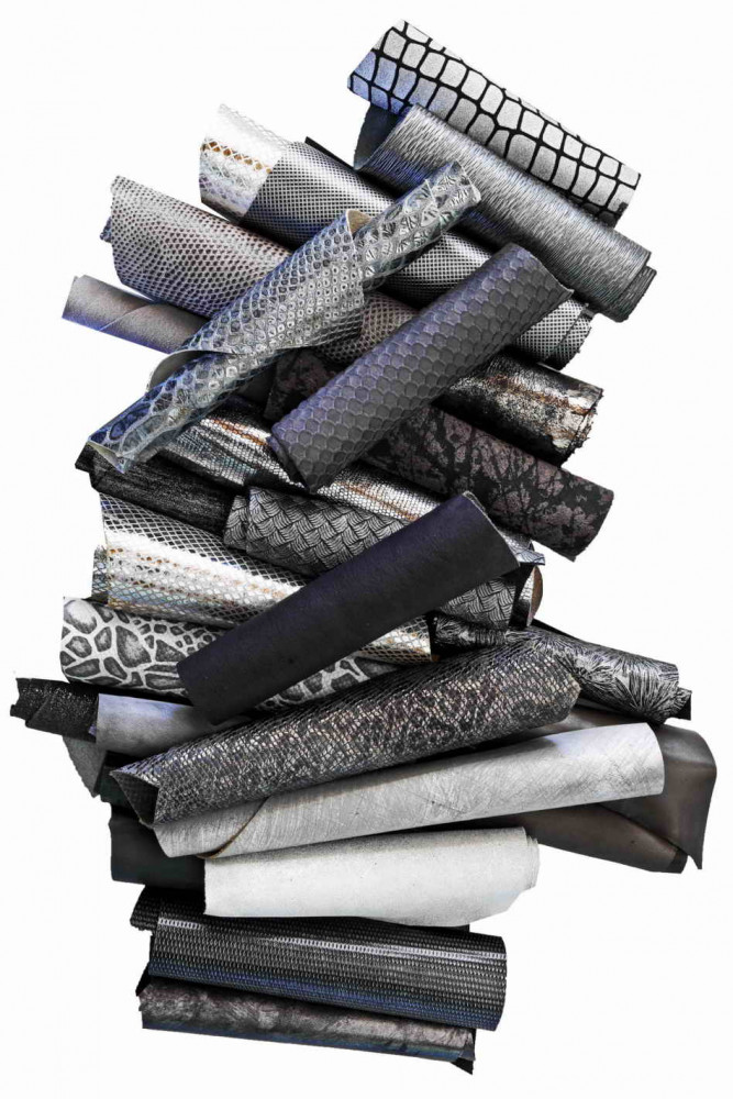 Leather scraps bag, SILVER and GREY...